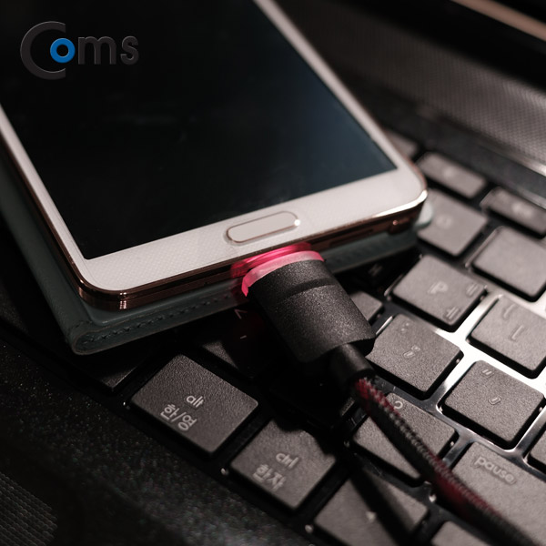 Coms USB 2.0/Micro USB(B) 케이블 LED, 고속충전, Black, 1M