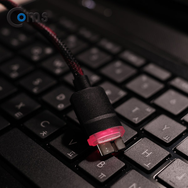 Coms USB 2.0/Micro USB(B) 케이블 LED, 고속충전, Black, 1M