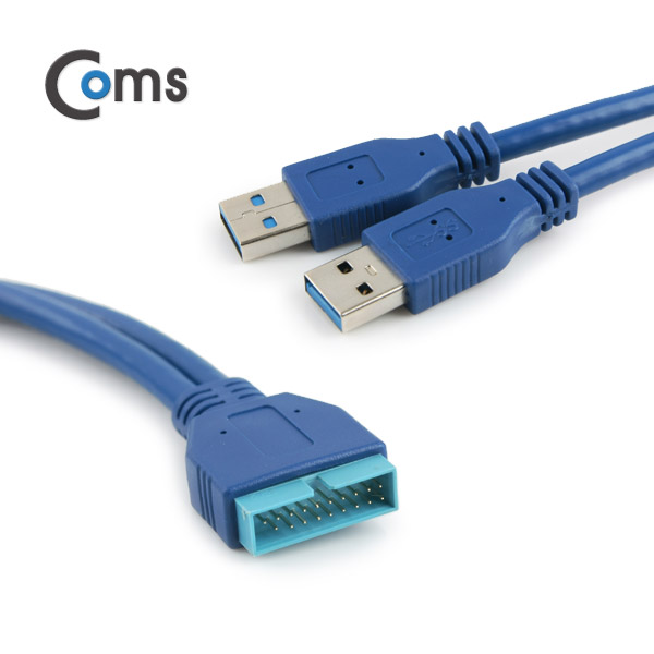 Coms USB 포트 3.0 Y형 케이블 20P to 2port USB,25cm, 청색