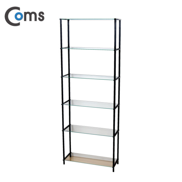 Coms 조립식 유리진열장(블랙) 6단 (620x209 = 6ea), 투명유리
