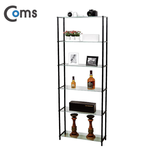 Coms 조립식 유리진열장(블랙) 6단 (620x209 = 6ea), 투명유리