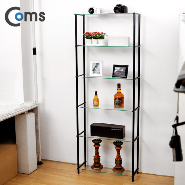 Coms 조립식 유리진열장(블랙) 6단 (620x209 = 6ea), 투명유리