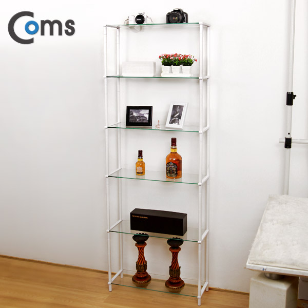 Coms 조립식 유리진열장(화이트) 6단 (620x209 = 6ea), 투명유리