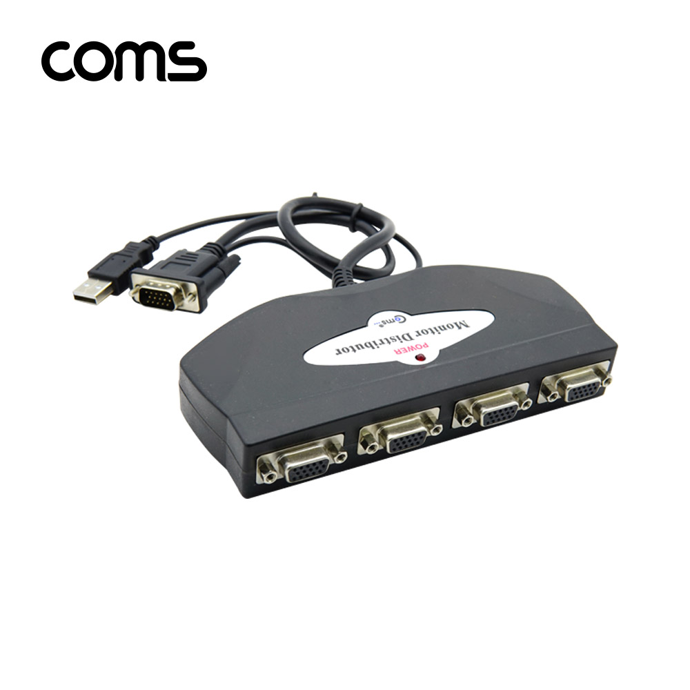 Coms 모니터 분배기 - 4:1 분배/ 케이블 일체형/ USB 전원