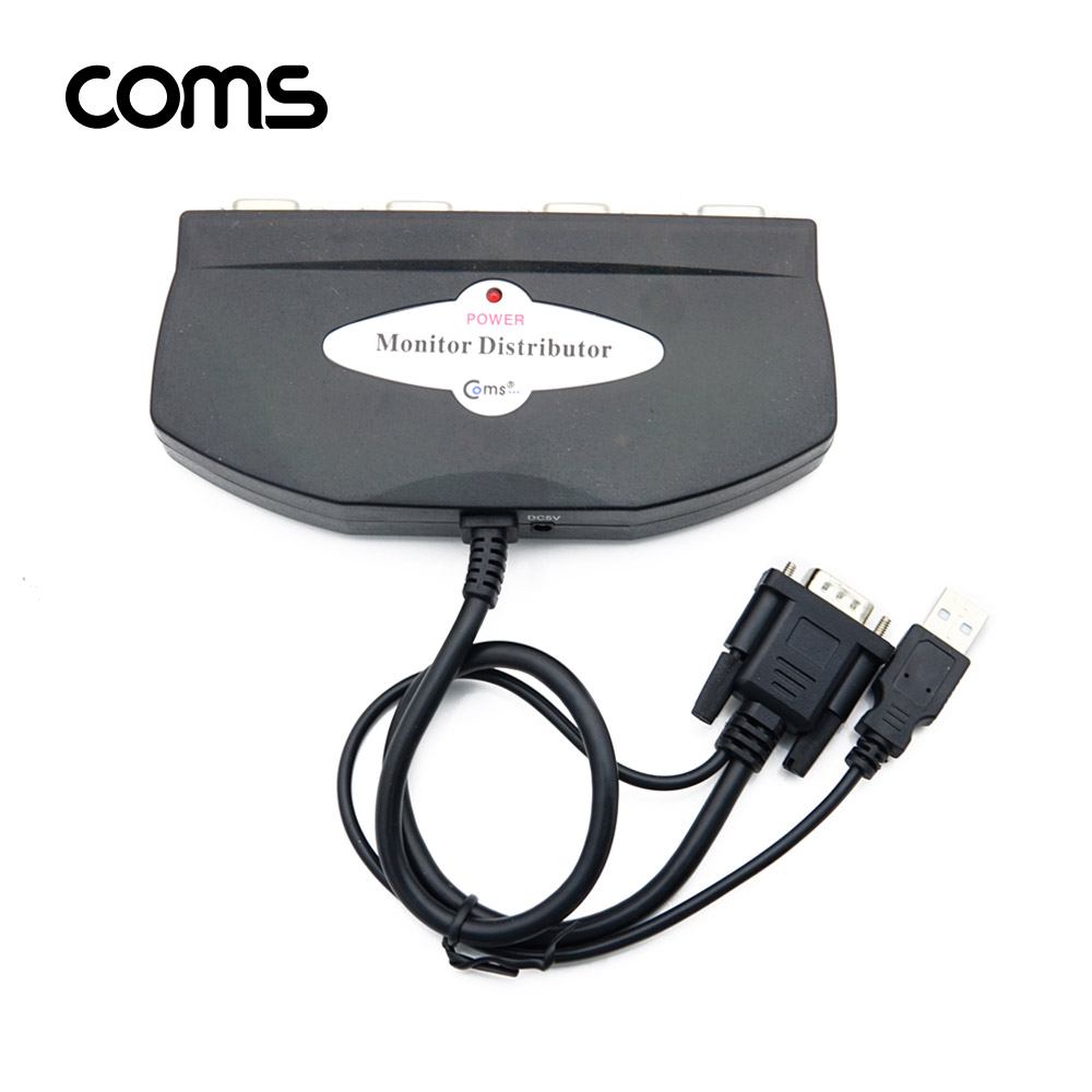 Coms 모니터 분배기 - 4:1 분배/ 케이블 일체형/ USB 전원