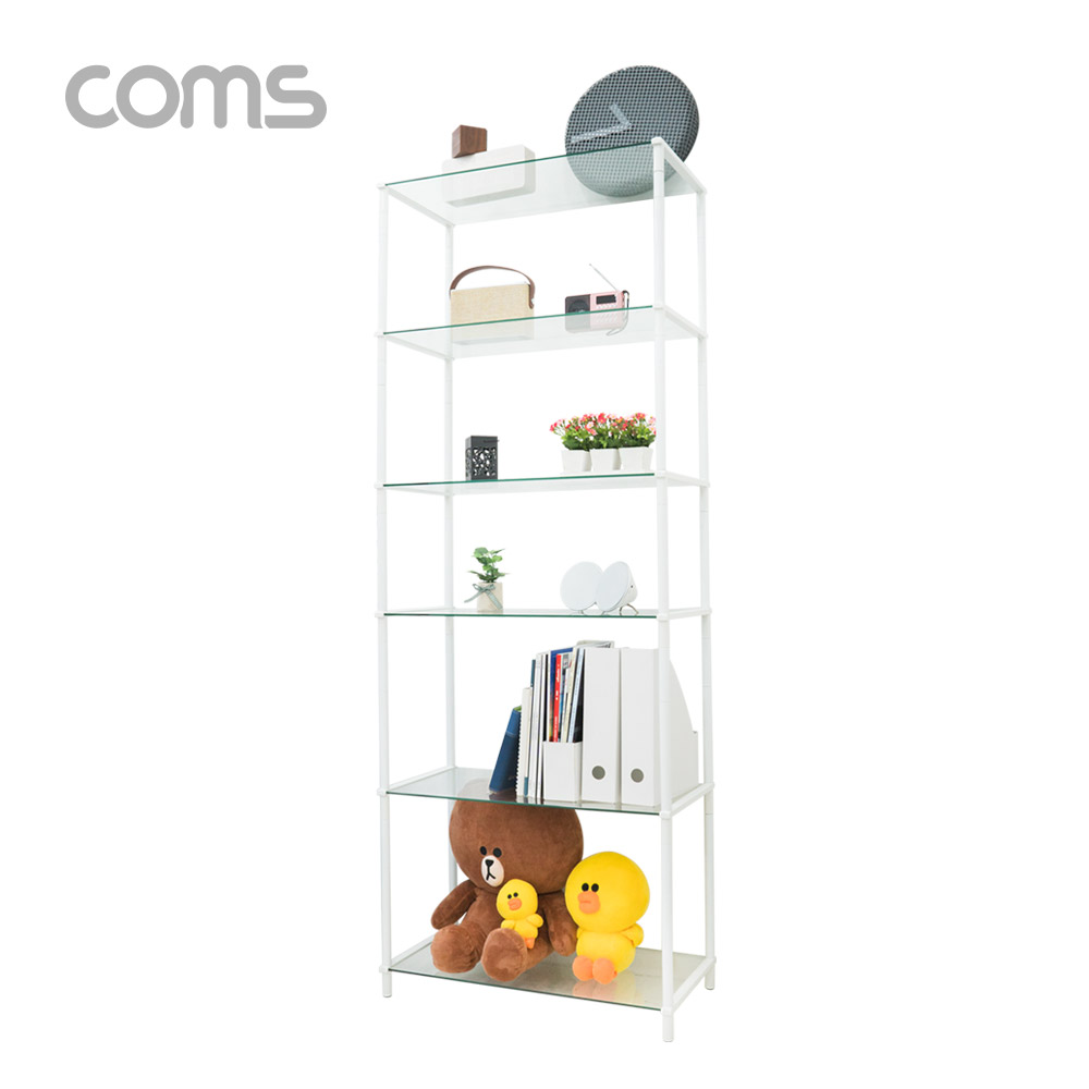Coms 조립식 유리진열장(화이트) 6단 (620x309 = 6ea), 투명 유리
