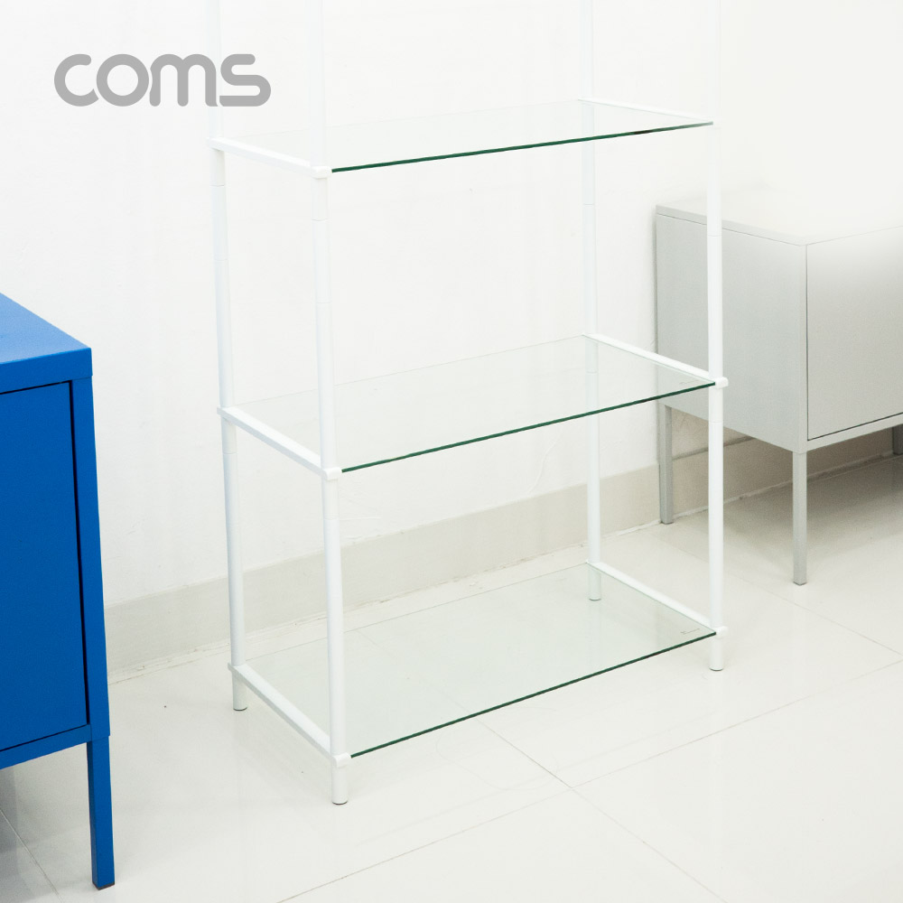 Coms 조립식 유리진열장(화이트) 6단 (620x309 = 6ea), 투명 유리