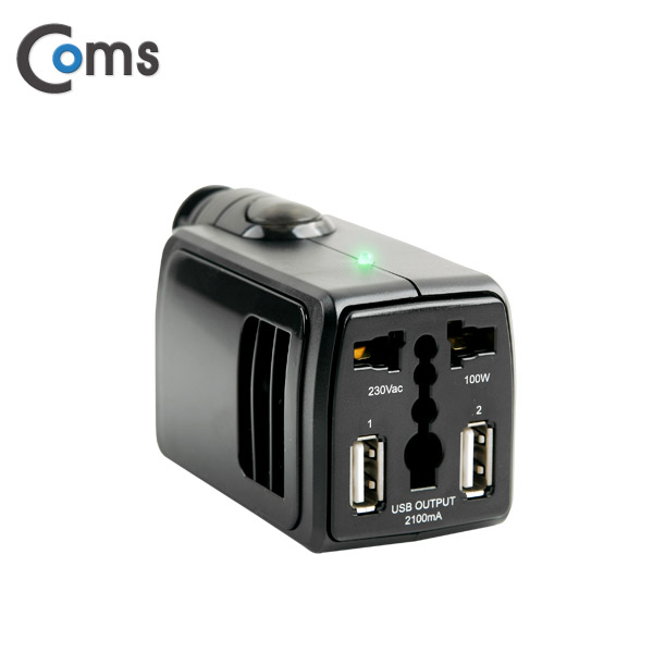 Coms 차량용 인버터 100W, 2.1A, USB 2포트 (유니버셜 전기 콘센트)