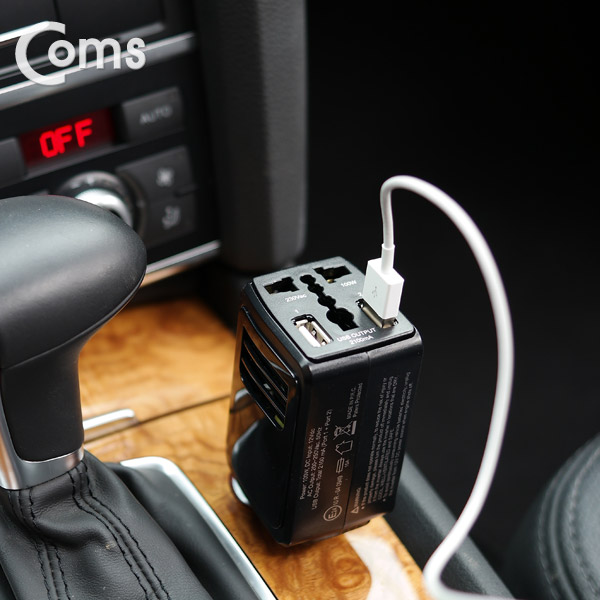 Coms 차량용 인버터 100W, 2.1A, USB 2포트 (유니버셜 전기 콘센트)
