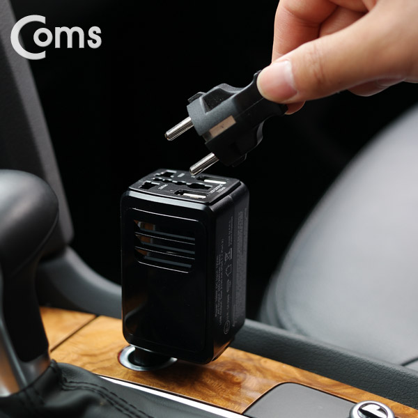 Coms 차량용 인버터 100W, 2.1A, USB 2포트 (유니버셜 전기 콘센트)