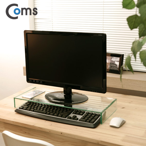 Coms 키보드 숨김 크리스탈 모니터스탠드 /투명 (210 x 520) /두께 5mm