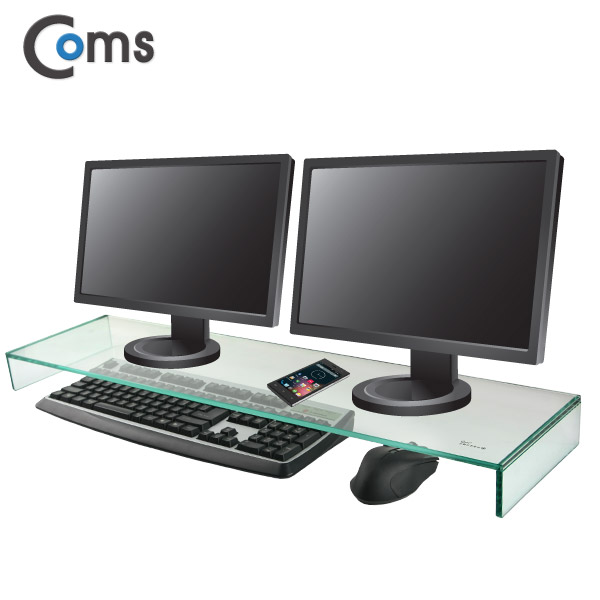 Coms 듀얼 모니터 크리스탈 스탠드 /투명 (210 x 820) /두께 8mm