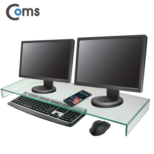 Coms 듀얼 모니터, 노트북 크리스탈 스탠드 /투명 (310 x 820) /두께 8mm