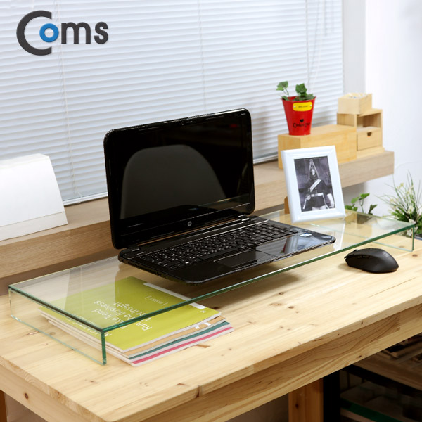 Coms 듀얼 모니터, 노트북 크리스탈 스탠드 /투명 (310 x 820) /두께 8mm