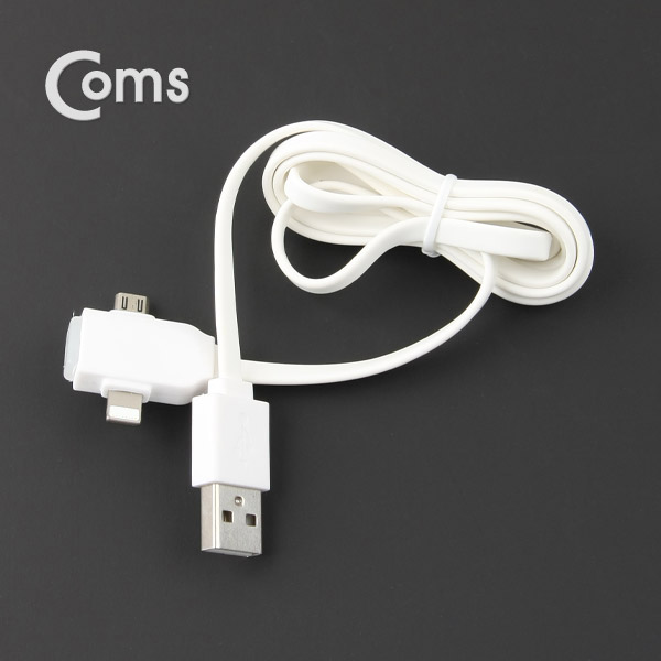 Coms A사 iOS 스마트폰 IOS 8핀 (8Pin) 케이블(2 in 1) T형/Blue LED/Micro 5P/White