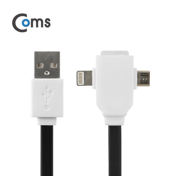 Coms 라이트닝 케이블(2 in 1) T형/Blue LED/Micro 5P/Black