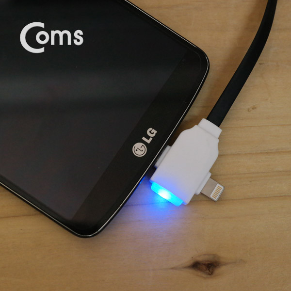 Coms 라이트닝 케이블(2 in 1) T형/Blue LED/Micro 5P/Black