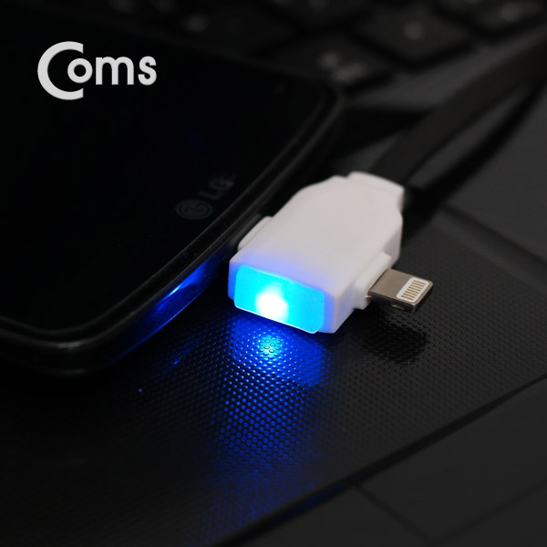 Coms 라이트닝 케이블(2 in 1) T형/Blue LED/Micro 5P/Black