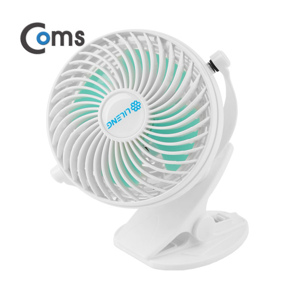 Coms 토네이도 USB 선풍기 집게 거치형 (18650 충전) 90mm White / evn2