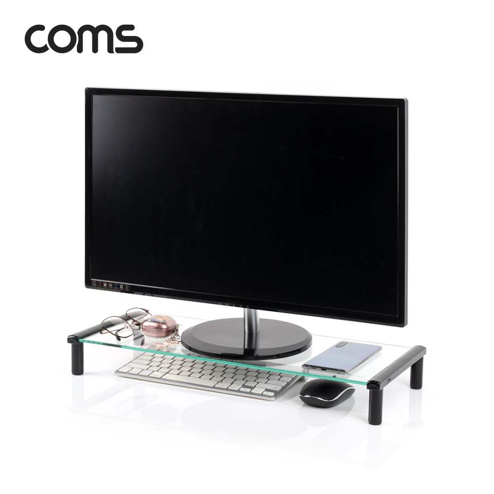 Coms 모니터 받침대(블랙)-키보드숨김, 스탠드