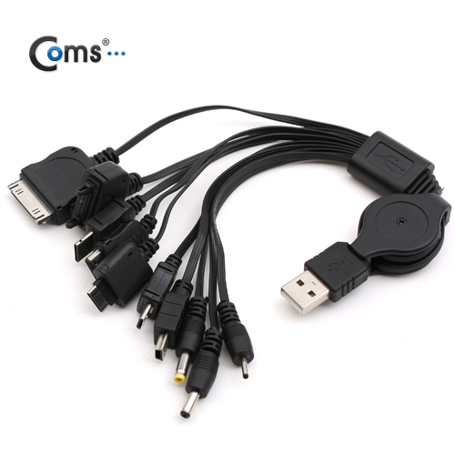 Coms USB 전원 케이블(멀티용/자동감김), 10 in 1/문어발형