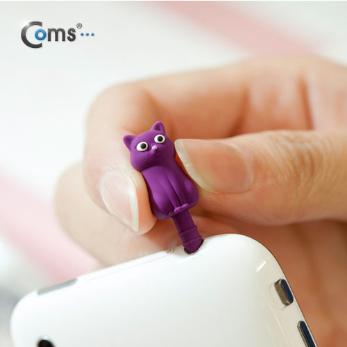Coms 스마트폰 이어캡, 고양이 캐릭터 (보라색)