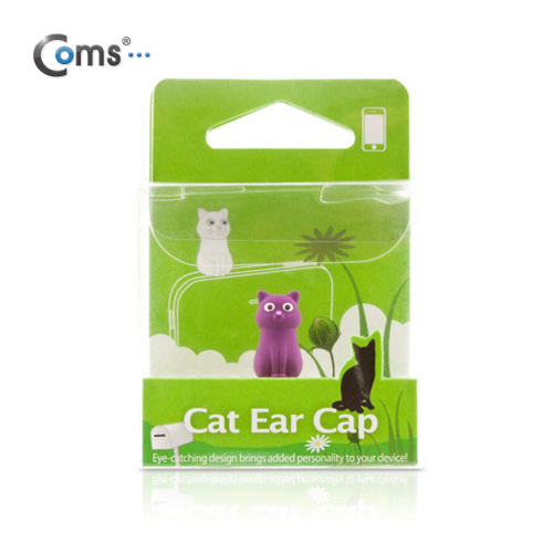 Coms 스마트폰 이어캡, 고양이 캐릭터 (보라색)