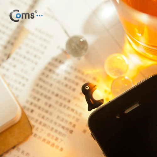 Coms 스마트폰 이어캡, 팽귄 캐릭터 (블랙)