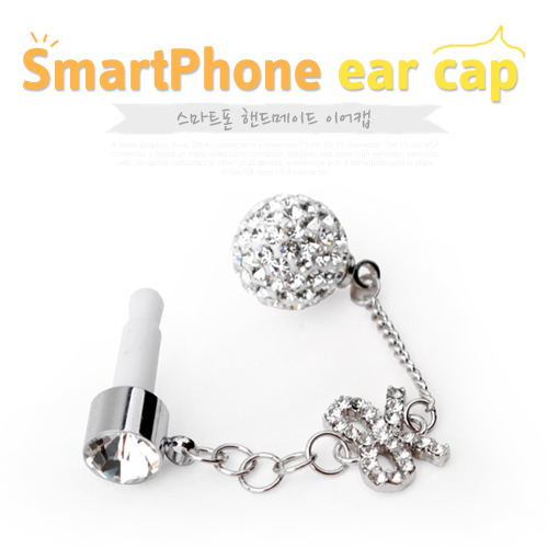 Coms 스마트폰 이어캡(큐빅/수작업) - 원형 반짝이, 실버