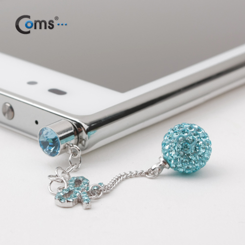 Coms 스마트폰 이어캡(큐빅/수작업) - 원형 반짝이, 블루