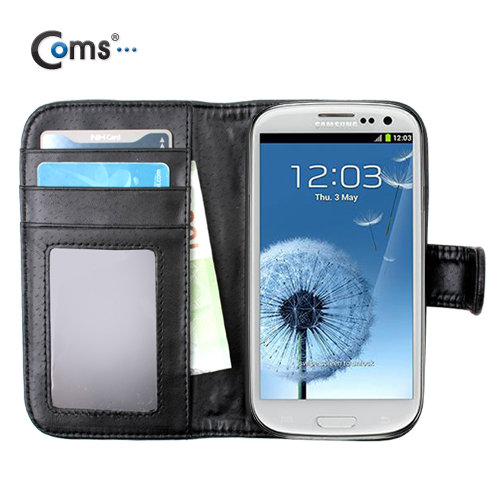 Coms 갤럭시 S3 케이스 - 지갑형, 블랙/3G전용