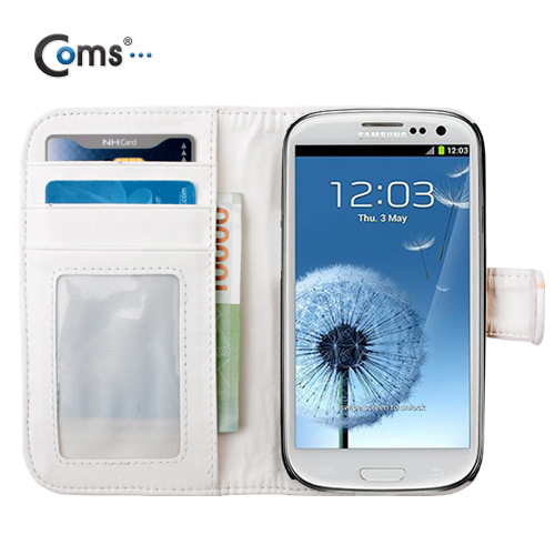 Coms 갤럭시 S3 케이스 - 지갑/다이어리형,화이트 비스킷무늬/3G전용