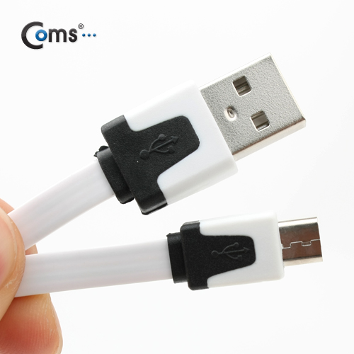 Coms USB/Micro B 플랫 케이블 2M, 충전 & 데이터(화이트)