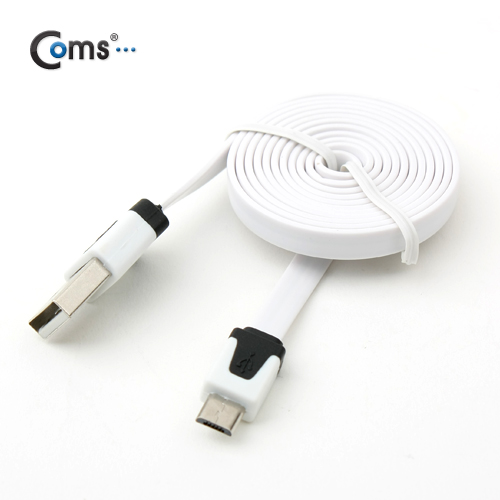 Coms USB/Micro B 플랫 케이블 2M, 충전 & 데이터(화이트)