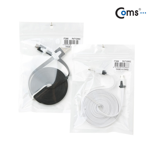 Coms USB/Micro B 플랫 케이블 2M, 충전 & 데이터(화이트)