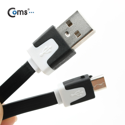 Coms USB/Micro B 플랫 케이블 2M, 충전 & 데이터(블랙)