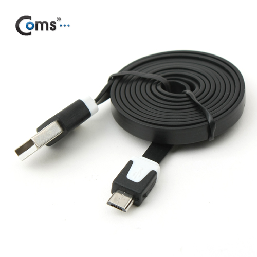 Coms USB/Micro B 플랫 케이블 3M, 충전 & 데이터(블랙)