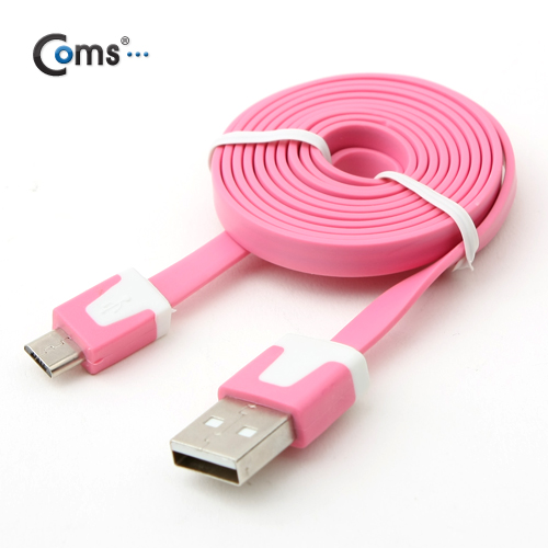 Coms USB/Micro B 플랫 케이블 충전&데이터 (핑크)