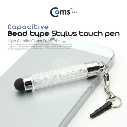 Coms 터치펜 정전식(구슬형) / 흰색, 이어마개