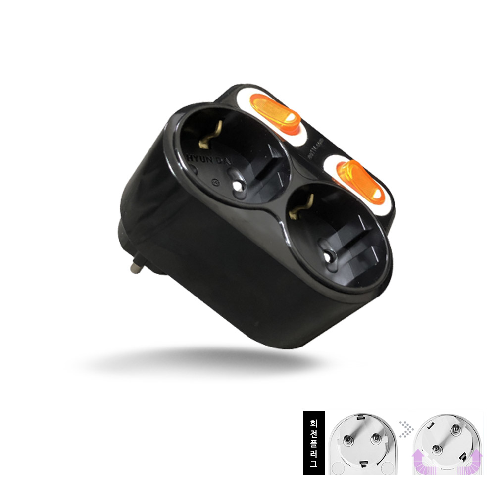 D-HJT-22BK 블랙 개별회전 2구멀티탭 (스위치)