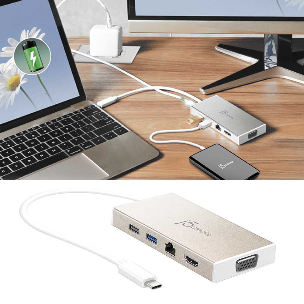 NEXT-JCD376 USB3.1 Type-C to VGA/HDMI/Ethernet/USB3.1 HUB/PD2.0 Adapter
