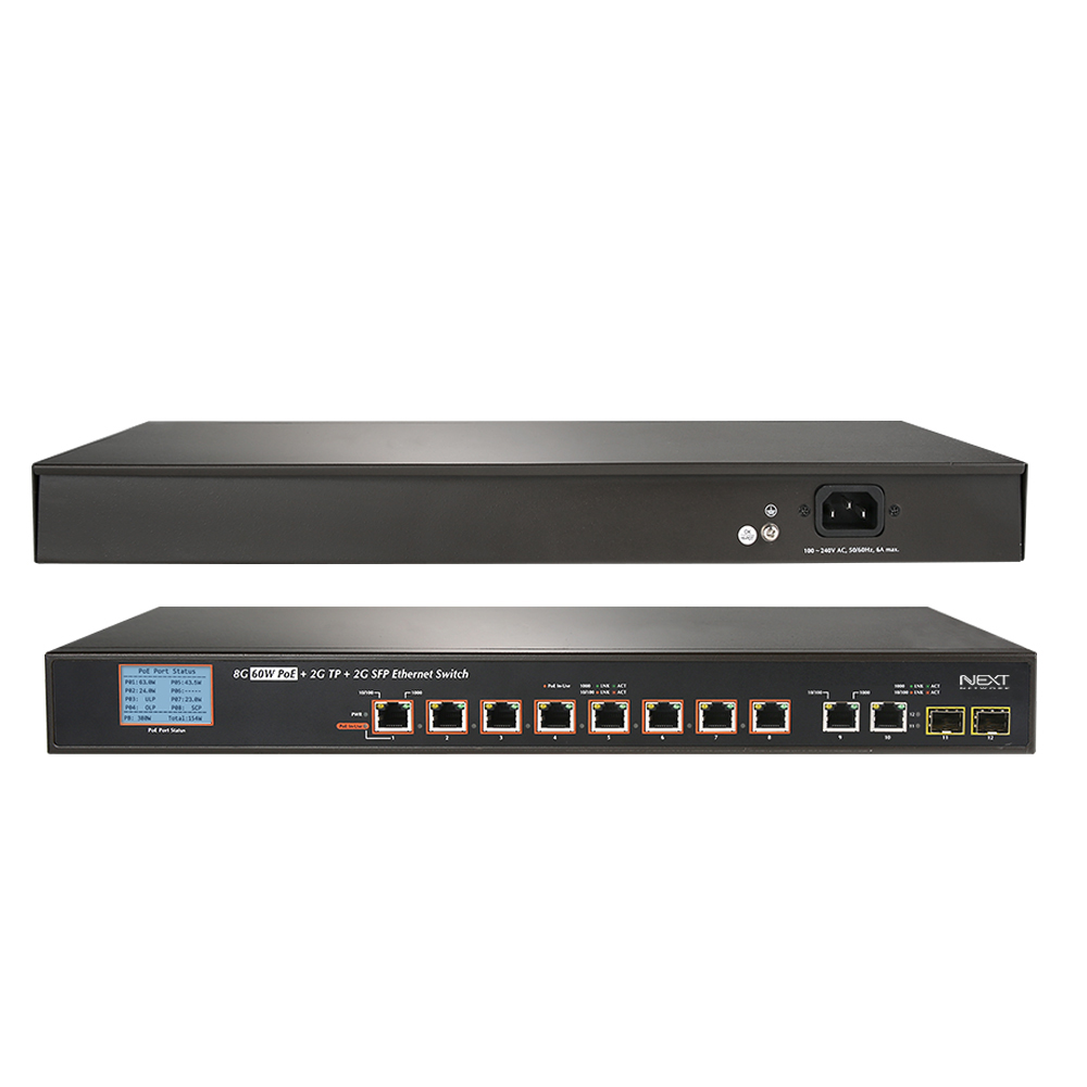 NEXT-POE3108UL2-SFP Ultra PoE Gigabit Ethernet Switch with LCD PoE Monitor