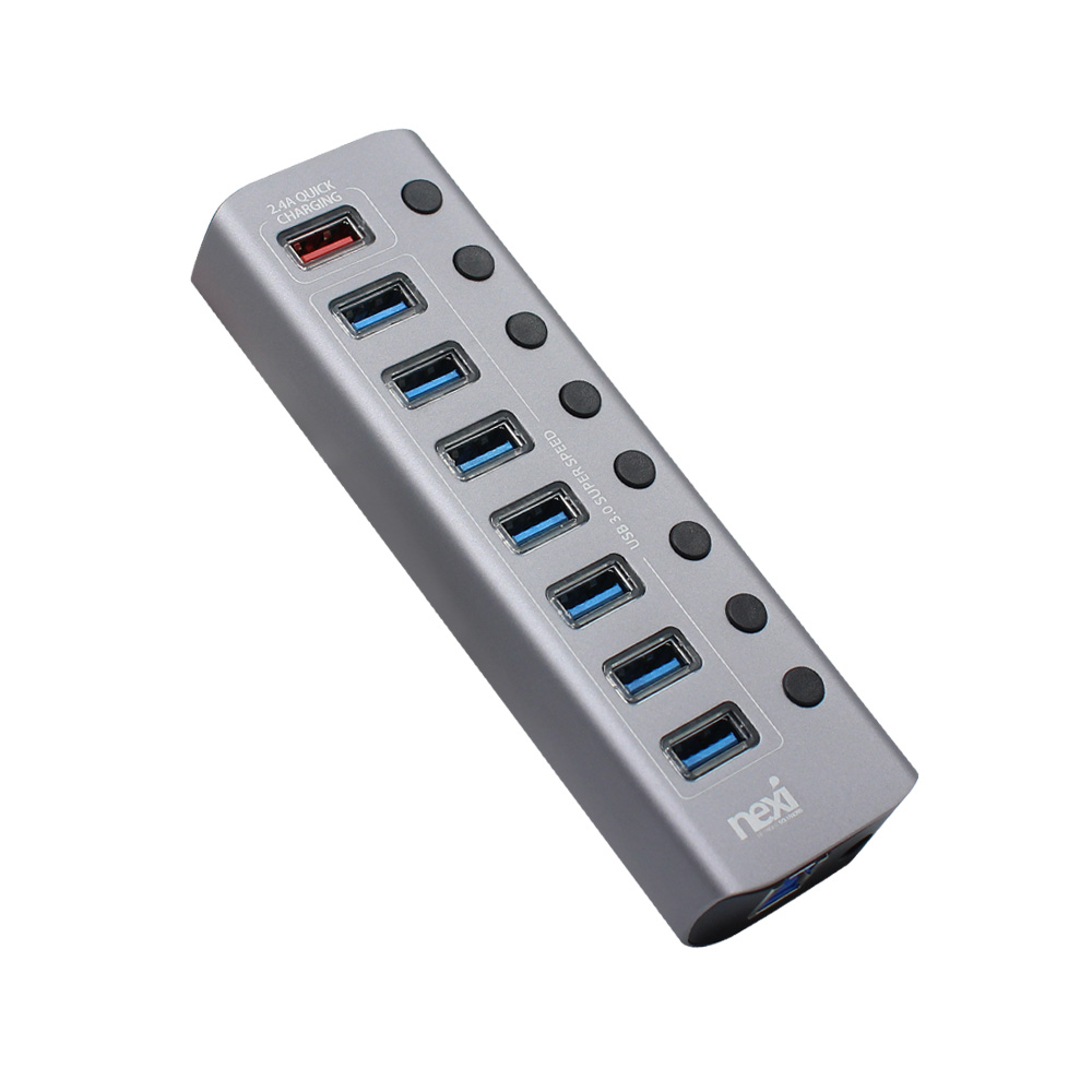 넥시 USB3.0 7포트 + 충전 1포트 + PD 1포트 유전원허브 NX810