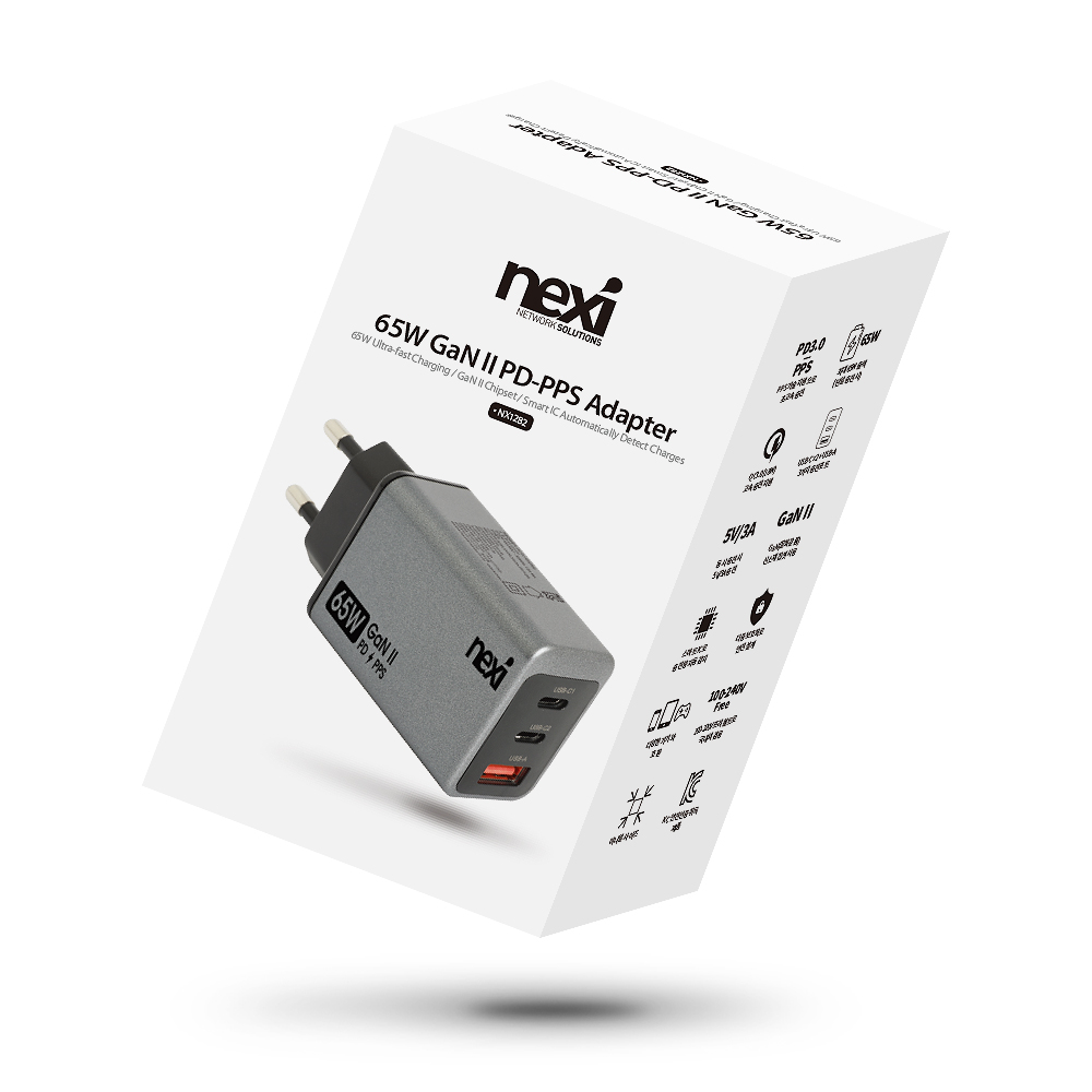 넥시 65W 3포트 USB PD C타입 PPS 초고속 충전기 NX1282