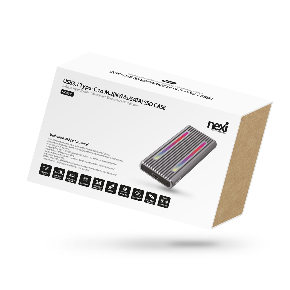 넥시 USB C타입 NVMe M.2 SATA 썬더볼트 호환 Gen2 외장 케이스 NX1346
