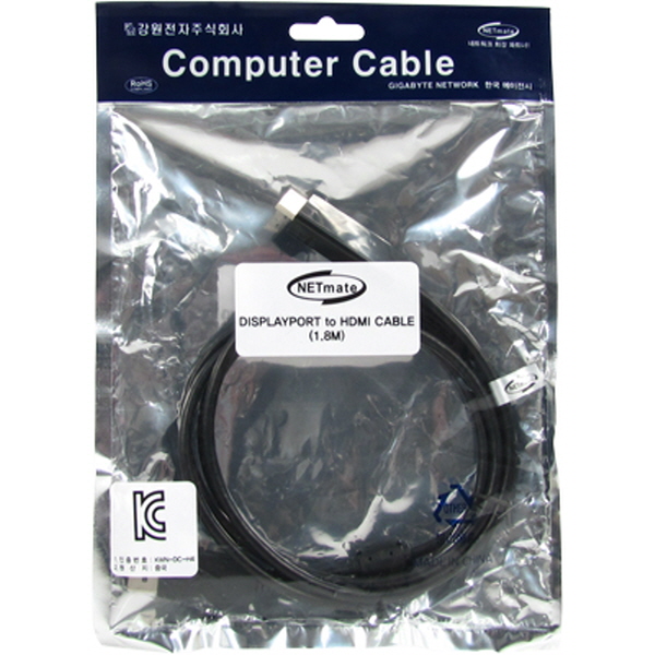 NETmate DC-H4 (Black) 1.8M DisplayPort to HDMI 케이블 1.8m