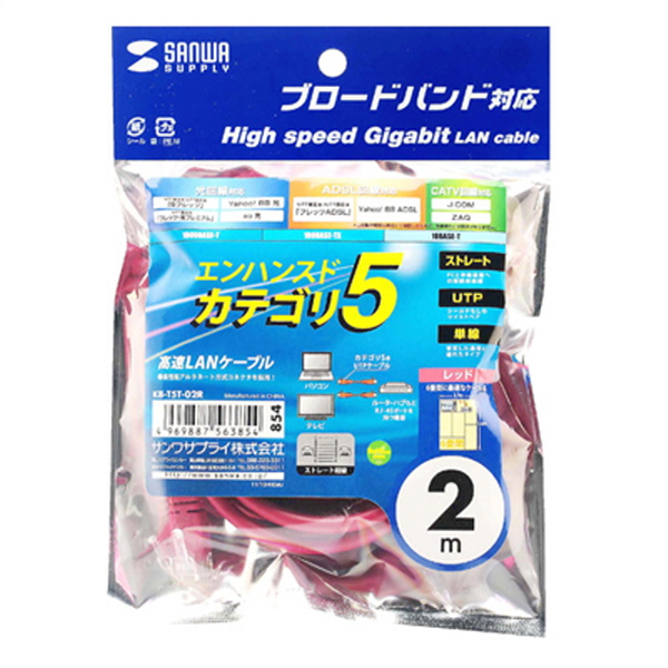 SANWA KB-T5T-02R CAT.5E UTP 다이렉트 케이블(레드) 2m