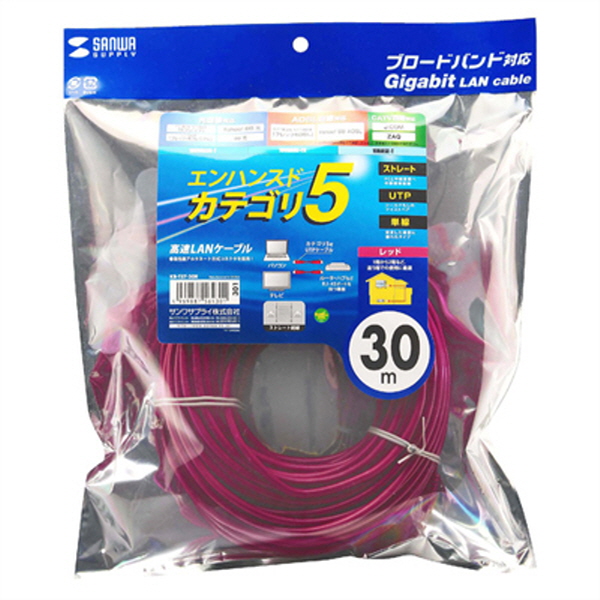 SANWA KB-T5T-30R CAT.5E UTP 다이렉트 케이블(레드) 30m
