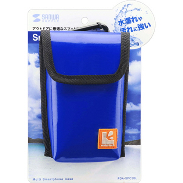 SANWA PDA-SPC3BL 타폴린 멀티 생활방수 스마트폰 케이스(블루)