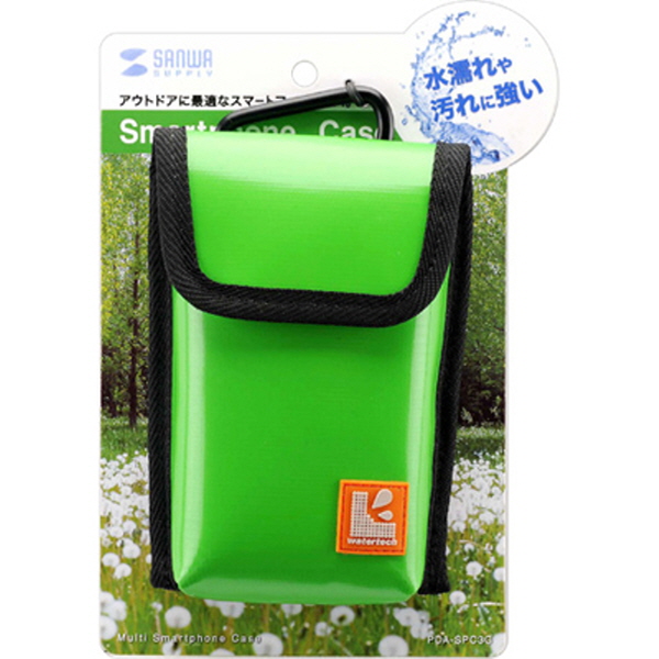 SANWA PDA-SPC3G 타폴린 멀티 생활방수 스마트폰 케이스(그린)